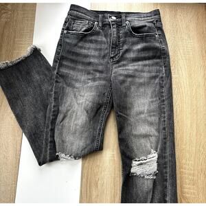 Sneak Peek Sample Cropped Distressed Jean Raw Hem Black Denim Size 26 in